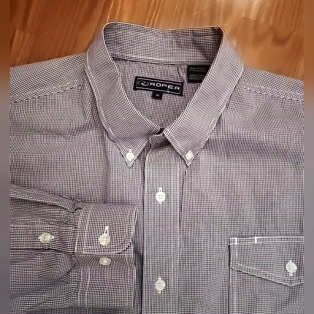 Roper long sleeve button-down shirt, xl blue, and white plaid